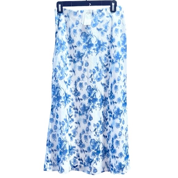 🆕-Abercrombie & Fitch Chiffon Column Blue Floral Midi Skirt. Size: Small Petite - Picture 4 of 8